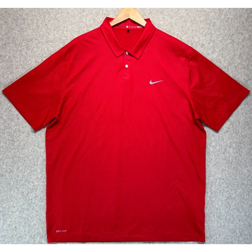 Nike Golf Dri-Fit Mens Tiger Woods Polo Shirt Red Mobility Camo Embossed XL